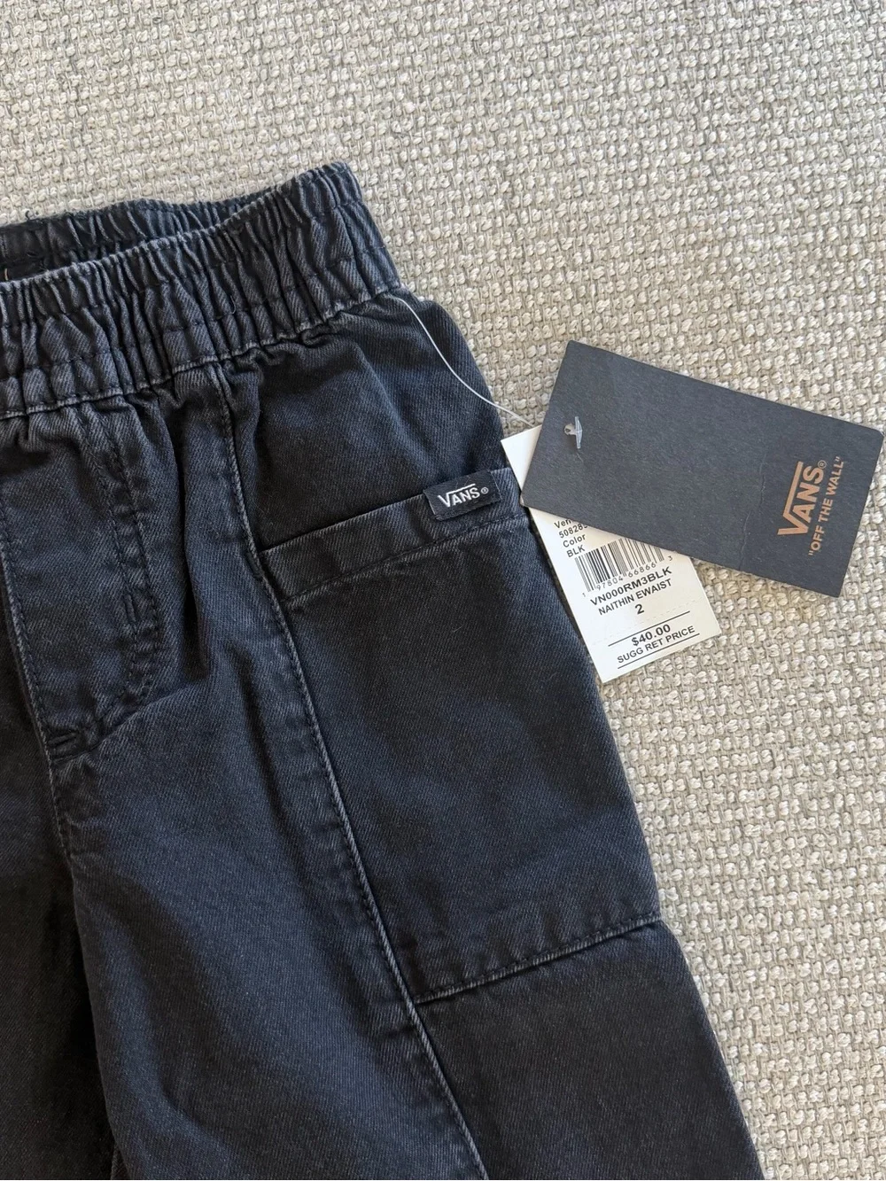 Vans Kids Black Elastic-Waist Cargo Jeans